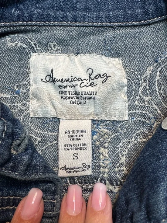 American Rag Y2K Cropped Denim Jacket Embroidered Size Small Western Festival - Picture 7 of 9
